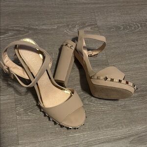 Liliana Tan Heeled Sandals with Ankle Strap
